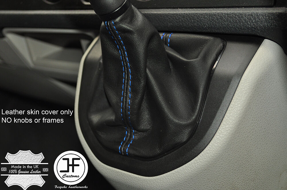 BLUE STITCHING MANUAL LEATHER GEAR GAITER FITS VW T6 TRANSPORTER 2016-2017+