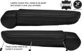 BLACK & BLACK 2X ARMREST REAL LEATHER COVERS FITS VW T6 TRANSPORTER 2016-2019