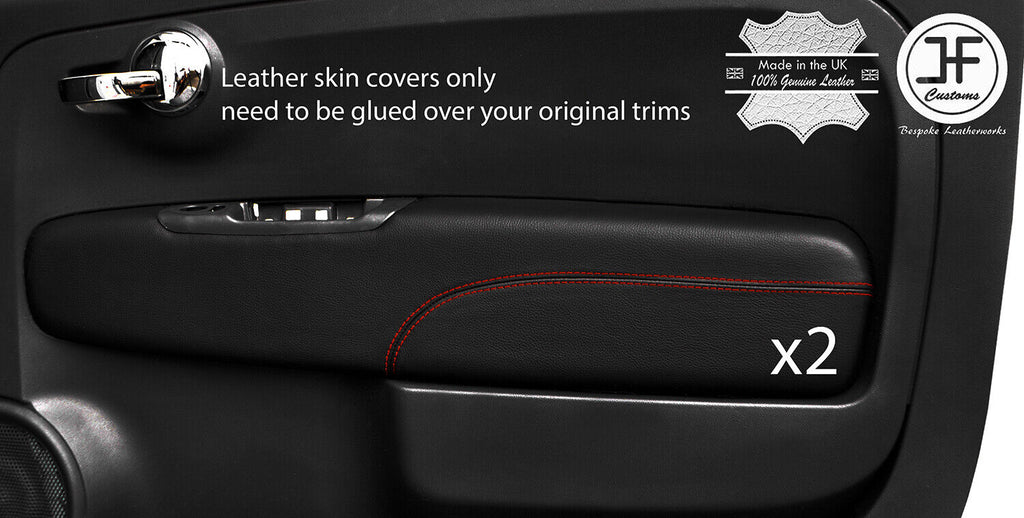 RED STITCH 2X FRONT DOOR CARD TRIM LEATHER COVERS FITS FIAT 500 07-15 STYLE 2