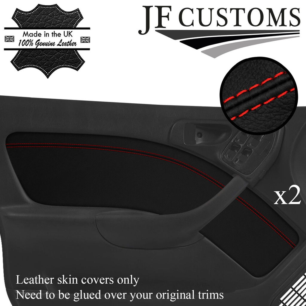 RED STITCH LEATHER 2X REAR DOOR CARD TRIM COVERS FOR SUBARU LEGACY MK2 94-99