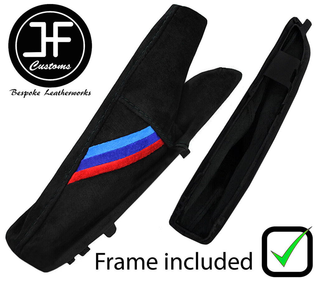 BLACK STITCH TRI STRIPE SUEDE HANDBRAKE + PLASTIC FRAME FOR BMW E81 E82 E87 E88