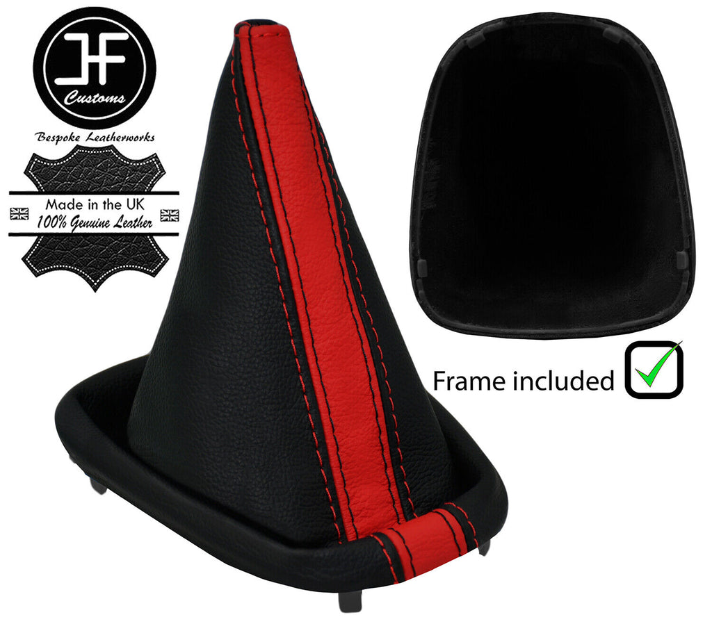 RED BLACK STRIPE LEATHER GEAR GAITER+PLASTIC FRAME FOR TOYOTA AYGO 05-13