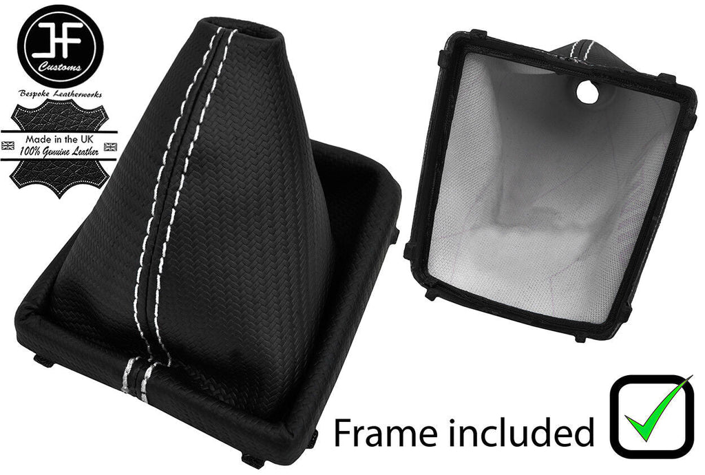 WHITE STITCH CARBON VINYL GEAR GAITER+PLASTIC FRAME FOR FORD FOCUS MK2 FL 08-11