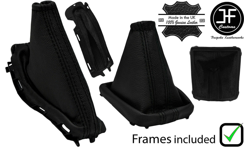 BLACK & BLACK STRIPE LEATHER GAITER SET +PLASTIC FRAME FOR FORD FOCUS MK2 05-08