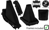 BLACK & BLACK STRIPE LEATHER GAITER SET +PLASTIC FRAME FOR FORD FOCUS MK2 05-08