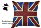 x1 EXCLUSIVE LUXURY GENUINE LEATHER CUSHION DESIGN UNION JACK LARGE BLUE RED