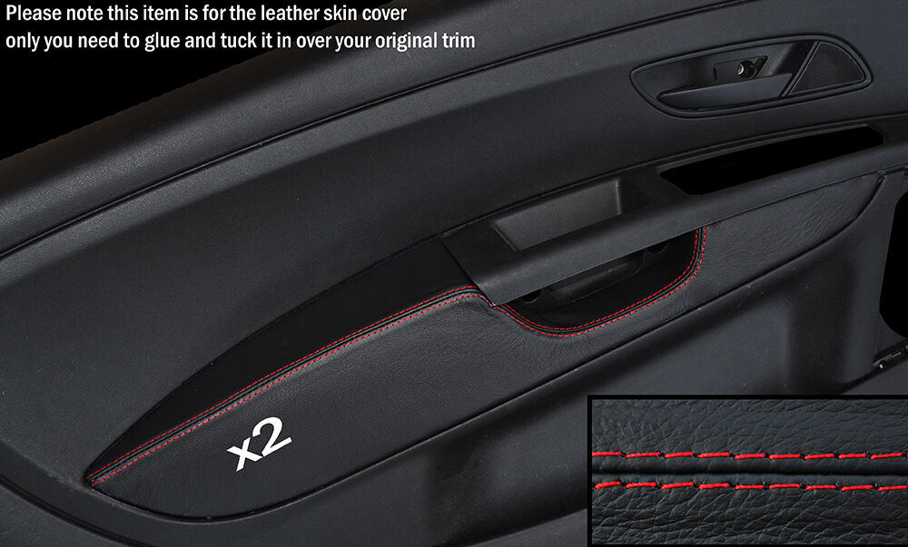 RED STITCH 2X FRONT DOOR CARD ARMREST COVER FITS FIAT GRANDE PUNTO 05-11 3DR