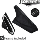 WHITE STITCH REAL SUEDE HANDBRAKE COVER + PLASTIC FRAME FOR CORVETTE C6 05-13