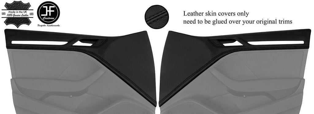 BLACK STITCH 2X FRONT TOP DOOR CARD TRIM LEATHER COVER FOR AUDI A3 8V 13-20 5DR