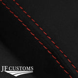 DARK RED STITCH SUEDE ARMREST LID COVER FITS VW POLO 2017-2022 CUSTOM NEW