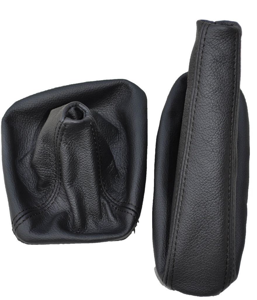 BLACK DOUBLE STITCH FITS BMW E34 LEATHER GEAR HAND BRAKE GAITERS CUSTOM NEW