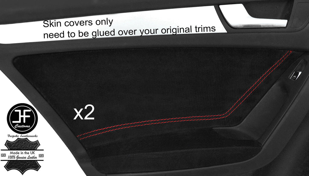 RED STITCHING 2X REAR DOOR CARD REAL SUEDE COVERS FITS AUDI A4 B8 2008-2015