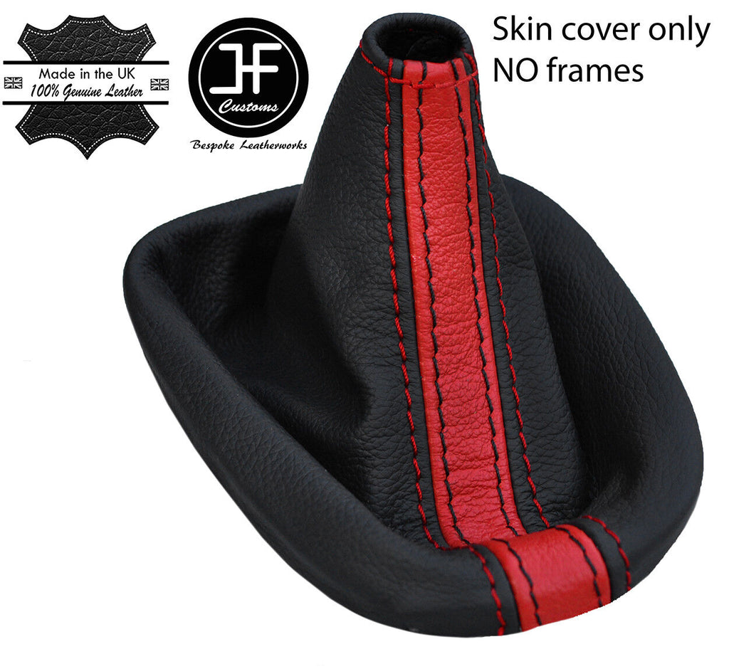 BLACK & RED STRIPE LEATHER GEAR GAITER FOR TOYOTA AYGO CITROEN C1 PEUGEOT 107