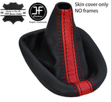 BLACK & RED STRIPE LEATHER GEAR GAITER FOR TOYOTA AYGO CITROEN C1 PEUGEOT 107