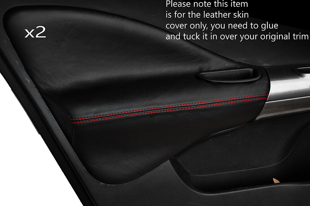 RED STITCH 2X FRONT DOOR CARD TRIM LEATHER SKIN COVERS FITS NISSAN JUKE 10-15