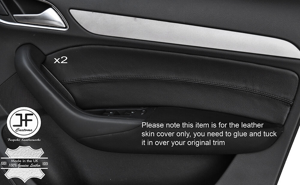 BLACK STITCHING 2X FRONT DOOR CARD TRIM LEATHER COVERS FITS AUDI Q3 2012-2016
