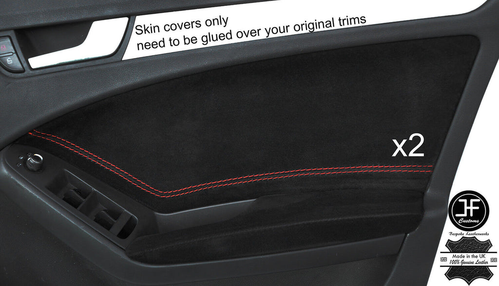 RED STITCHING 2X FRONT DOOR CARD REAL SUEDE COVERS FITS AUDI A4 B8 2008-2015