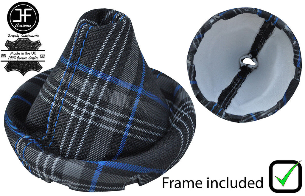 BLUE STITCH TARTAN FABRIC GEAR GAITER+PLASTIC FRAME FOR VW T5 TRANSPORTER 1T