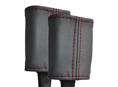 RED STITCH FITS VW BEETLE 2002-2012 2X FRONT SEAT BELT STALK GREY LEATHER COVERS
