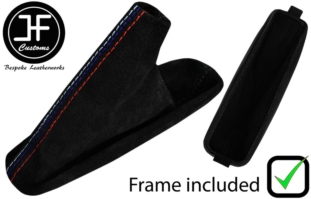 BLACK & TRI STITCH SUEDE HANDBRAKE GAITER+PLASTIC FRAME FOR BMW 3 E36 91-99