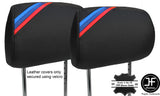 TRI STRIPE BLACK STITCH 2X SPORT FRONT HEADREST COVERS FOR BMW E46 99-05
