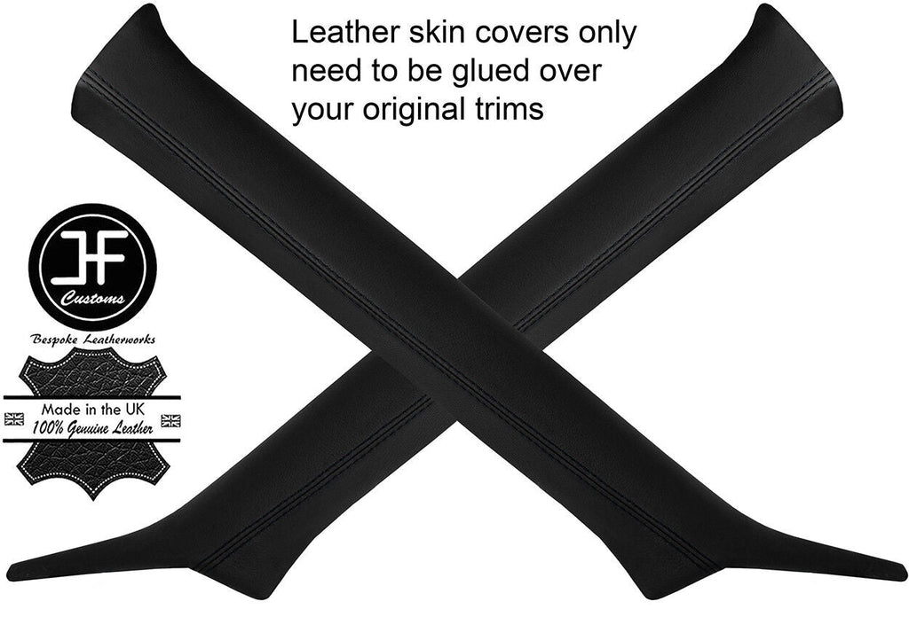 BLACK STITCH 2X A PILLAR REAL LEATHER COVERS FITS NISSAN GT-R GTR R35 2009-2017