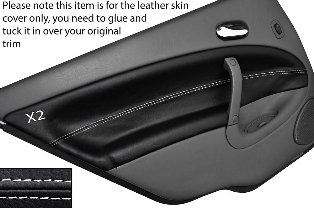 WHITE STITCH 2X REAR DOOR CARD TRIM LEATHER SKIN COVER FITS SAAB 95 9-5 97-05