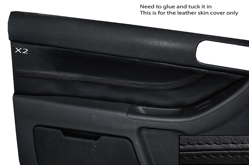 BLACK STITCH 2X FRONT DOOR CARD TRIM LEATHER SKIN COVER FITS AUDI A3 MK1 96-04