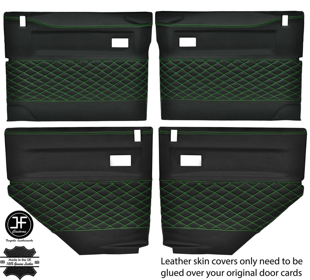 GREEN DIAMOND STITCH 4X DOOR CARD LEATHER COVERS FOR LAND ROVER DEFENDER 90 110