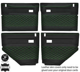 GREEN DIAMOND STITCH 4X DOOR CARD LEATHER COVERS FOR LAND ROVER DEFENDER 90 110