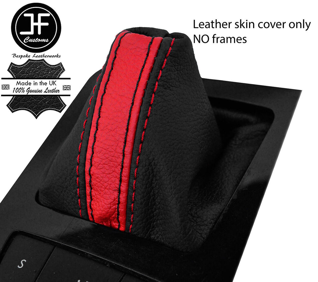 BLACK & RED STRIPE REAL LEATHER AUTOMATIC GEAR GAITER FOR PEUGEOT 508 11-17