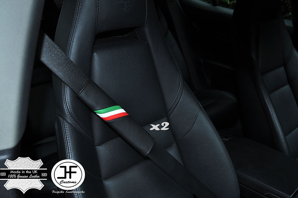 2X ITALIAN STRIPES LEATHER BLACK STITCH LUXURY SHOULDER SEAT BELT PADDED PADS