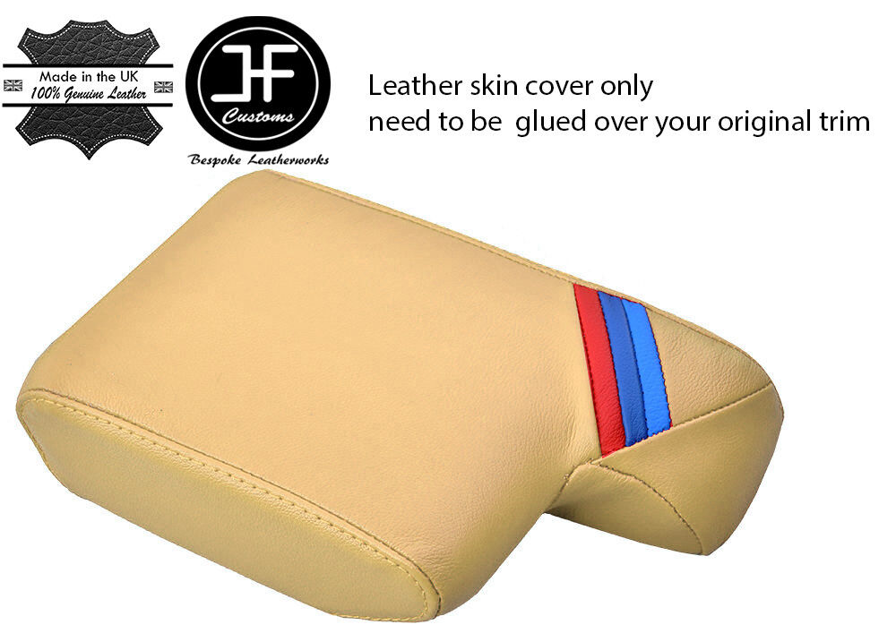 CREAM LEATHER TRI STRIPES ARMREST ARM REST COVER FOR BMW SERIES 3 E36 91-99
