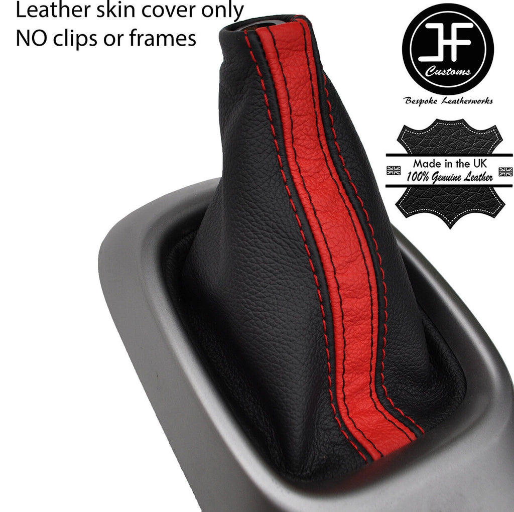 BLACK & RED STRIPE TOP GRAIN LEATHER GEAR GAITER FOR TOYOTA AYGO 2014-2018