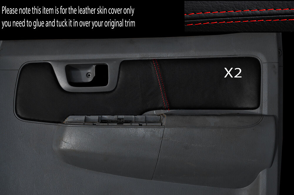 RED STITCH 2X REAR DOOR CARD TRIM SKIN COVERS FITS TOYOTA HILUX 05-15 CUSTOM NEW
