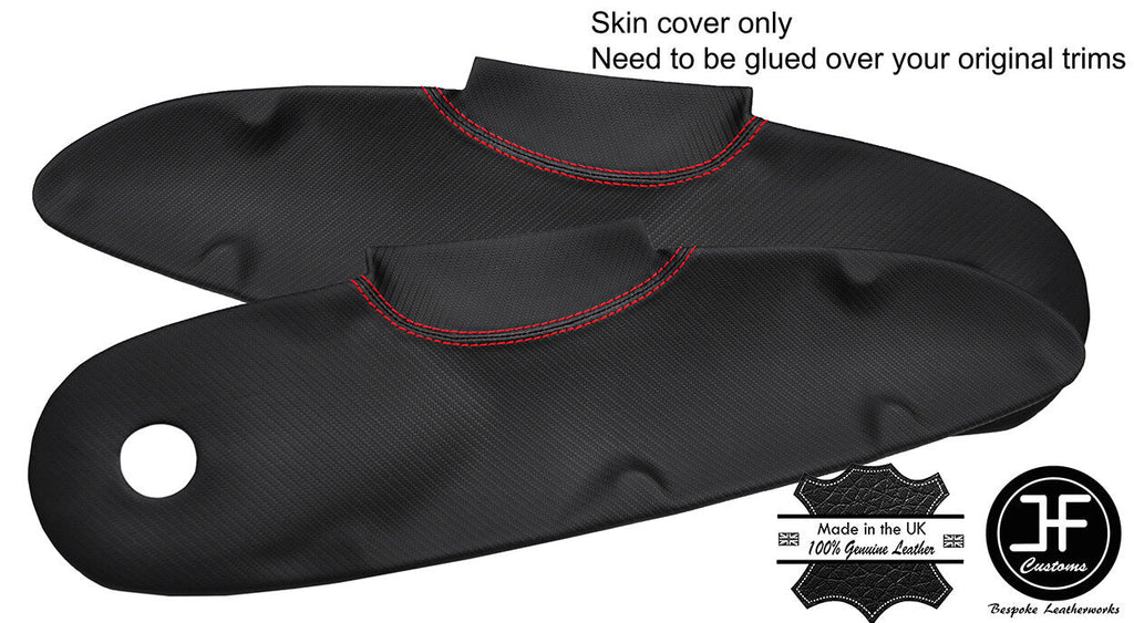 RED STITCH 2X DOOR CARD TRIM CARBON VINYL COVERS FOR LOTUS ELISE S1 STYLE 2