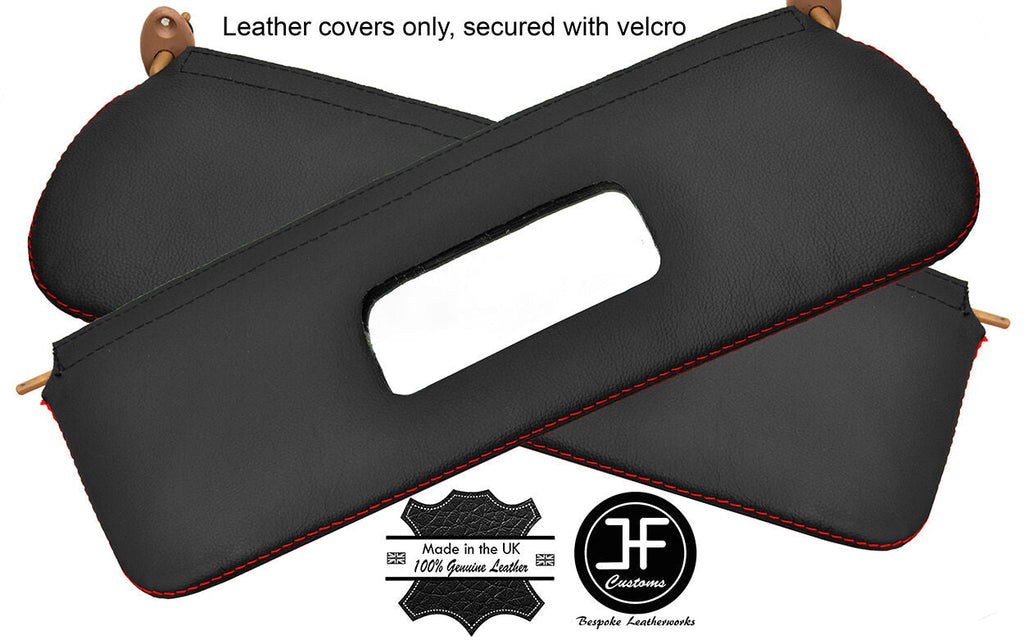 RED STITCHING 2X SUN VISORS REAL LEATHER COVERS FITS FORD GRANADA MK1 CUSTOM NEW