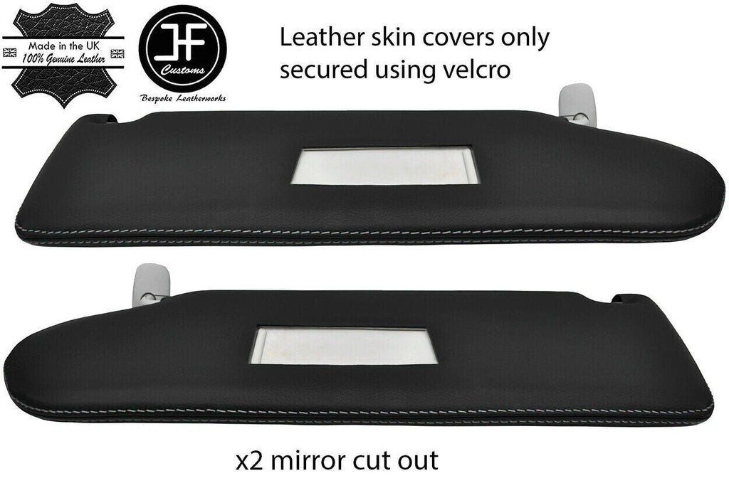 GREY STITCH 2X SUN VISOR LEATHER COVER FOR VW T6 TRANSPORTER 2 MIRROR CUTOUT