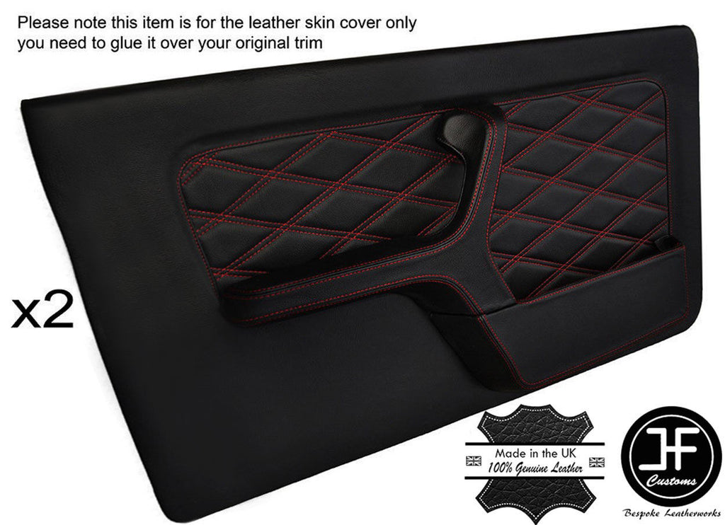 RED DIAMOND STITCH 2X FRONT DOOR CARD LEATHER COVERS FOR BMW E30 COUPE