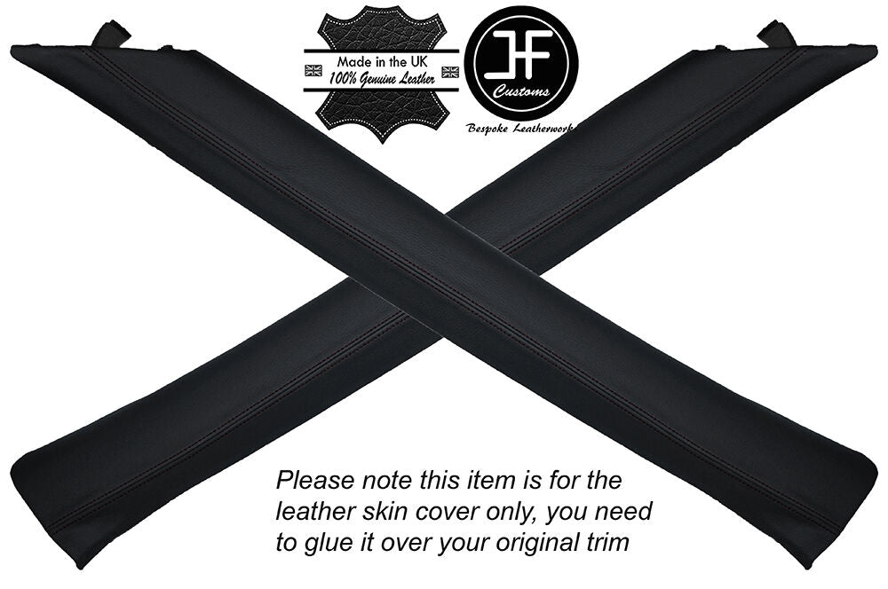 BLACK STITCH 2X A PILLAR LEATHER SKIN COVER FITS MITSUBISHI COLT 2004-2012