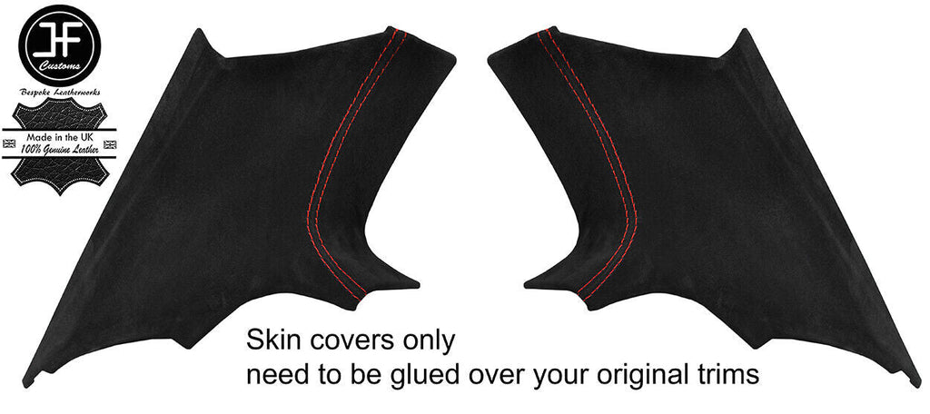 RED  STITCH 2X REAR C  PILLAR SUEDE COVERS FITS BMW 3 SERIES E92 COUPE 06-13