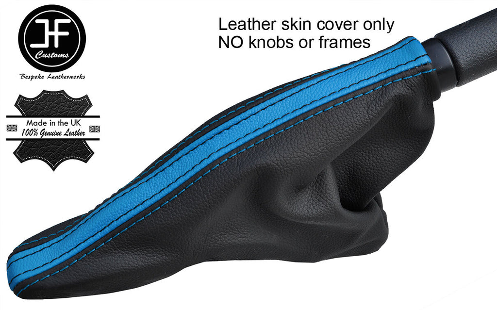 BLACK & L BLUE TOP GRAIN LEATHER HANDBRAKE GAITER FOR BMW MINI R50 R52 R53 01-06