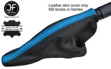 BLACK & L BLUE TOP GRAIN LEATHER HANDBRAKE GAITER FOR BMW MINI R50 R52 R53 01-06