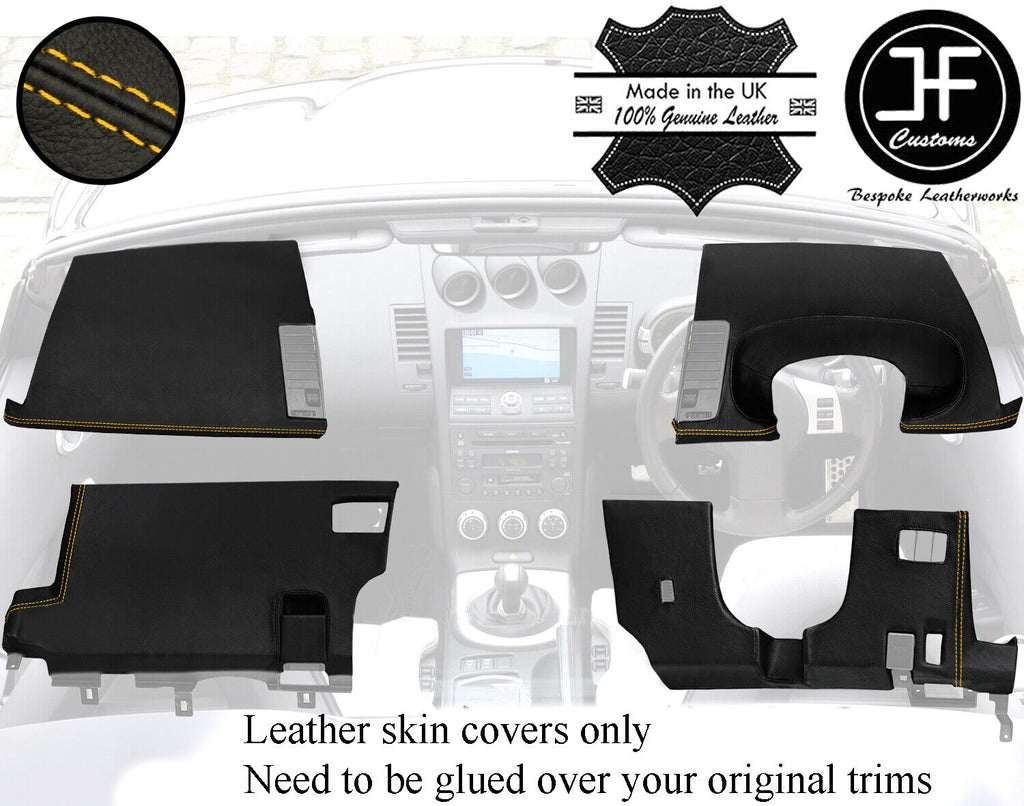 YELLOW  STITCH 4 PIECE DASH KIT TRIM LEATHER COVERS FOR NISSAN 350Z 33Z 03-09