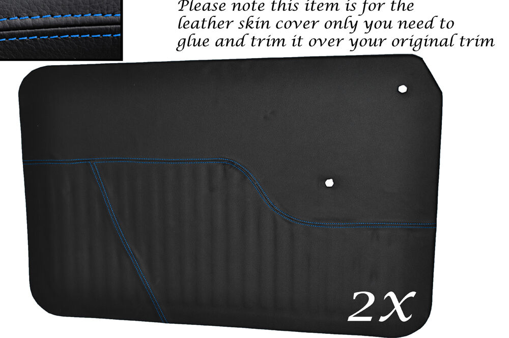 BLUE STITCH 2X FRONT DOOR CARDS LEATHER COVERS FITS MORRIS MINOR 1000 55-71