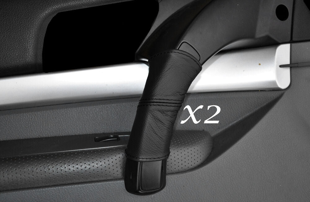 BLACK STITCH 2X DOOR HANDLE LEATHER SKIN COVERS FITS SSANGYONG RODIUS 05-14