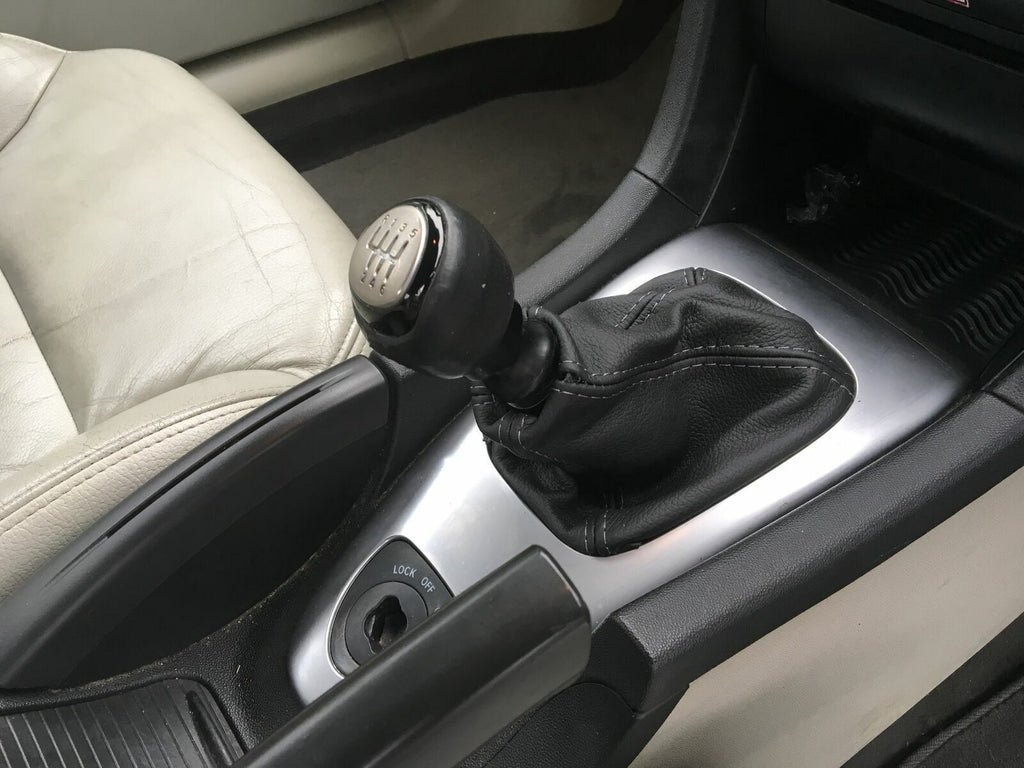 GREY DOUBLE STTICH  FOR SAAB SS 93 9-3 2003+ REAL TOP GRAIN LEATHER GEAR GAITER