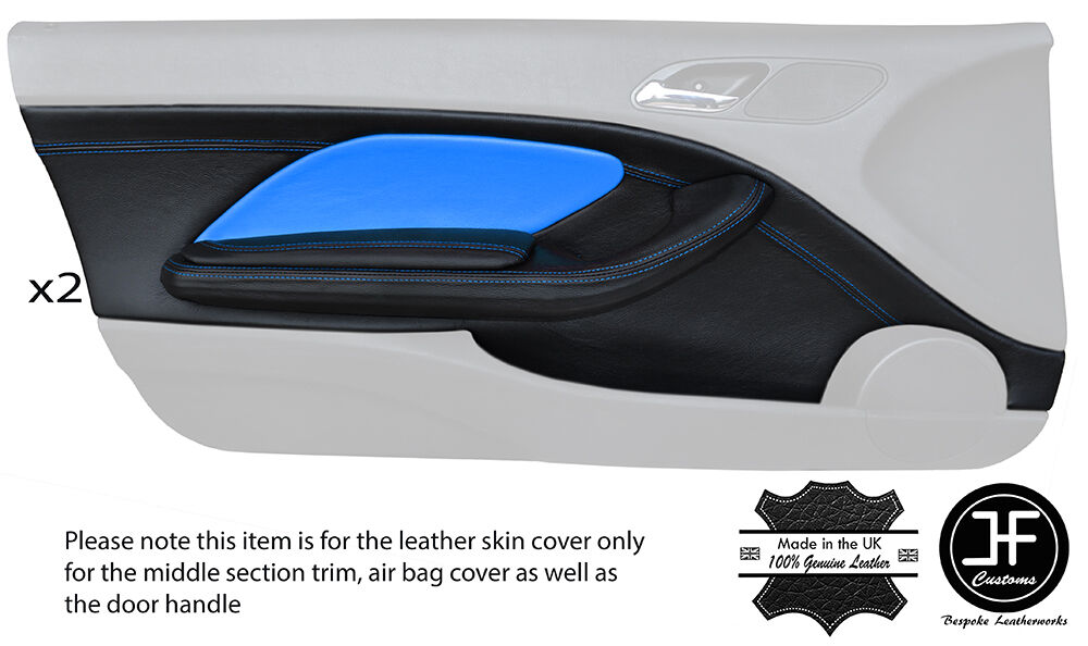 BLUE STITCH 2X FRONT DOOR CARD TRIM LTHR COVERS FITS BMW E46 CONVERTIBLE COUPE