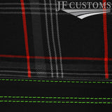 GREEN STITCH LEATHER+RED TARTAN 2X DOOR CARD COVER FOR TRIUMPH TR7 76-81 JF2
