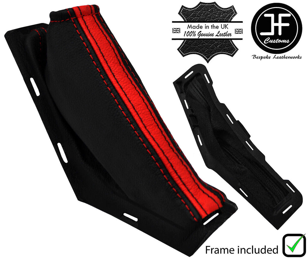 BLACK& RED STRIPE LEATHER HANDBRAKE + PLASTIC FRAME FOR FORD FOCUS FL 08-11